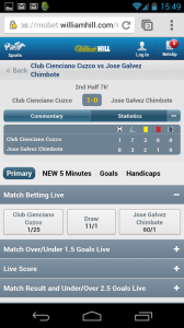 William Hill mobile web live football stats